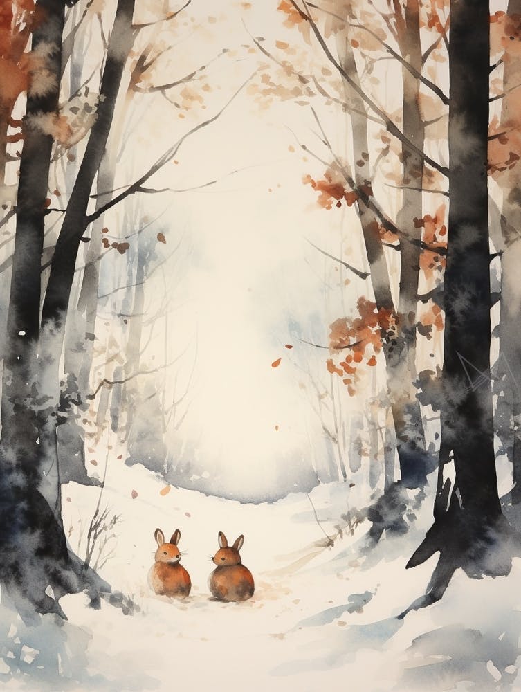 Winter Watercolour Rabbit 2