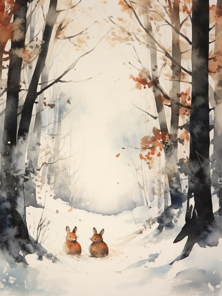 Winter Watercolour Rabbit 2