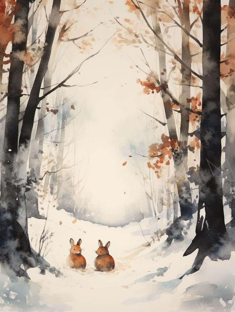Winter Watercolour Rabbit 2