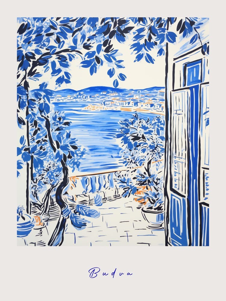 Budva Montenegro 3 Mittelmeerblaue Zeichnung Poster
