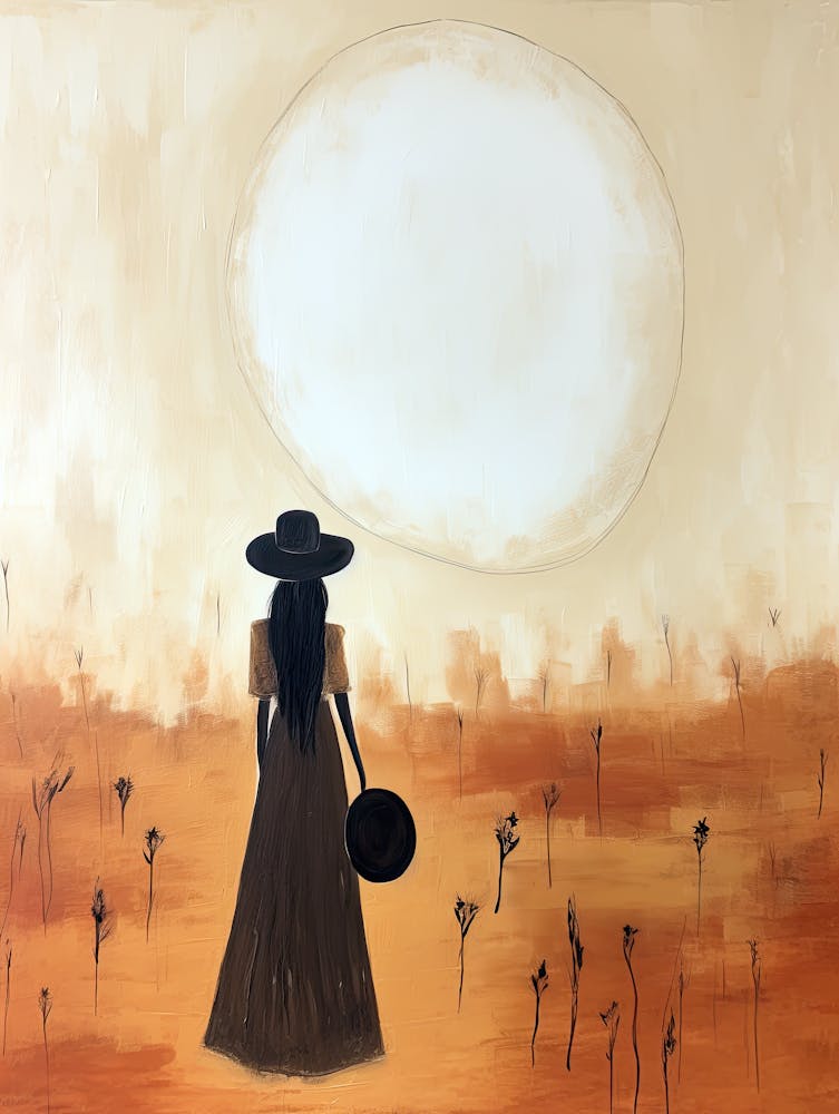 Woman In Hat, Boho Art Style