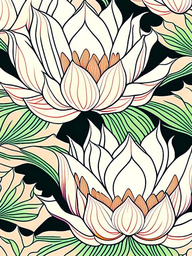 Lotus Flower Repeat Pattern Abstract Line Drawing 2