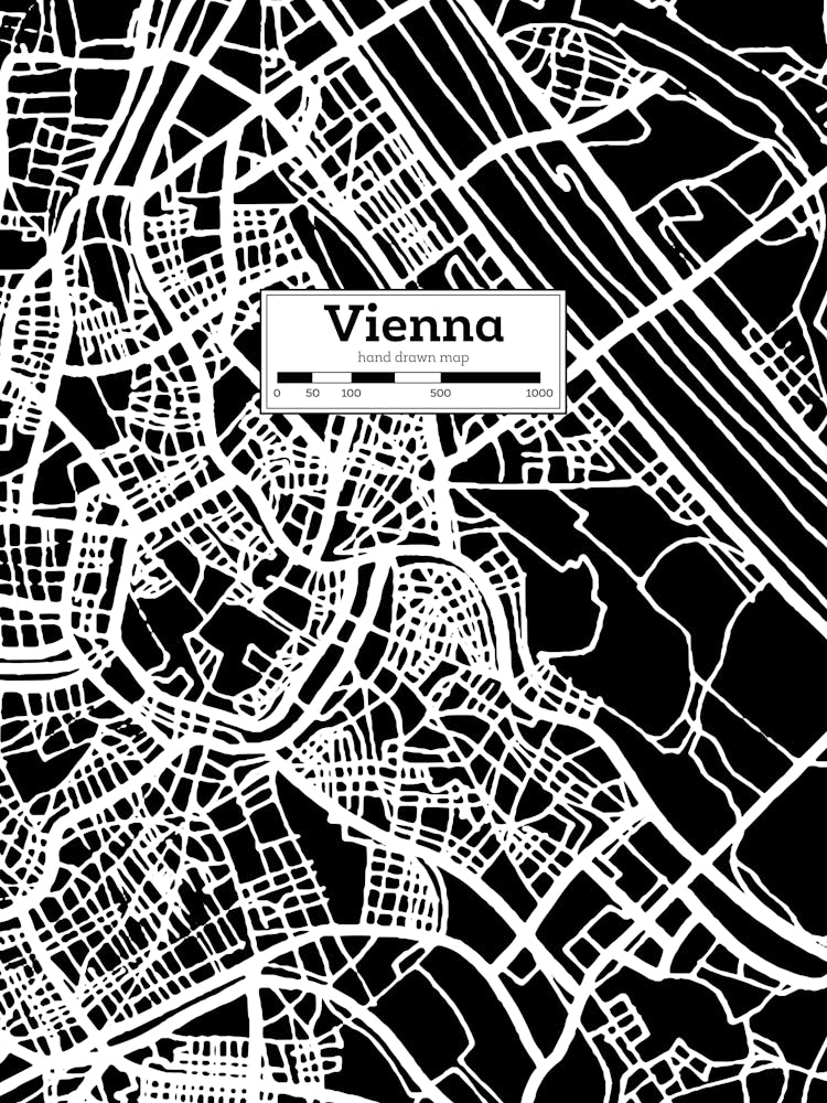 Vienna (Austria) City Map — Hand-drawn map, vector black map