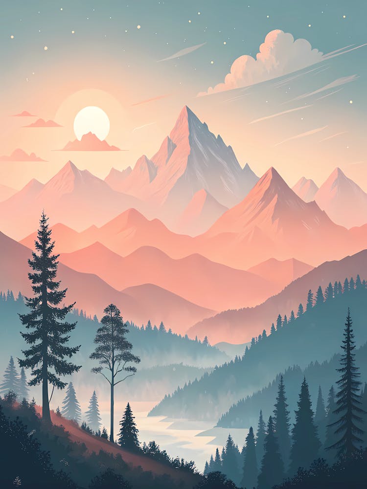 Minimalist Vintage Mountain Range At Sunrise Sof