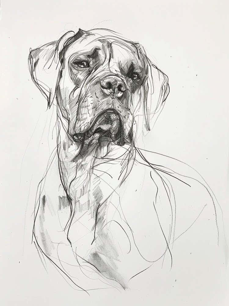 Mastiff Dog Charcoal Line