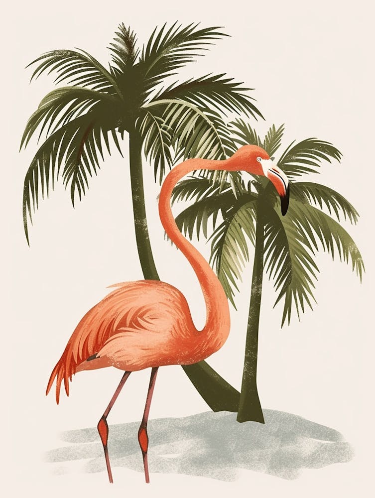 Andean Flamingo And Coconut Trees Minimalist Illustration 3
