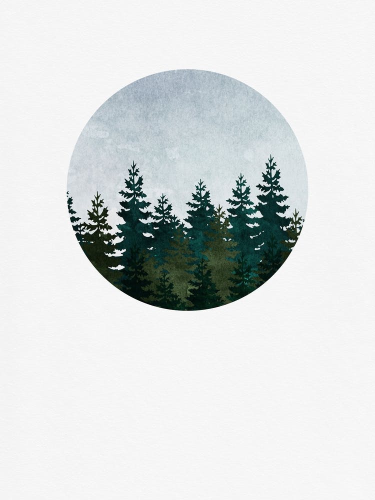 Minimalist Evergreen Trees Art - Nature Circle Wall Print