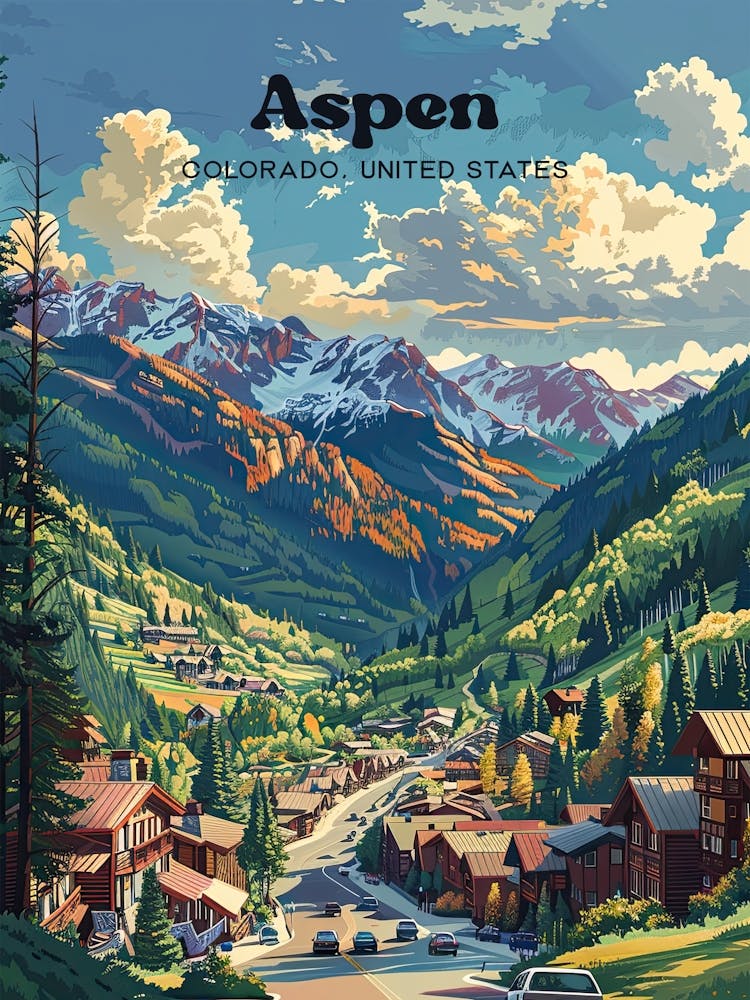 Aspen Colorado Mountain Art Illustration