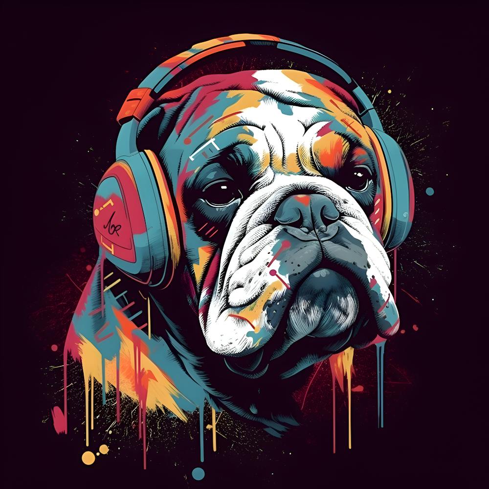 Bulldog With Headphones