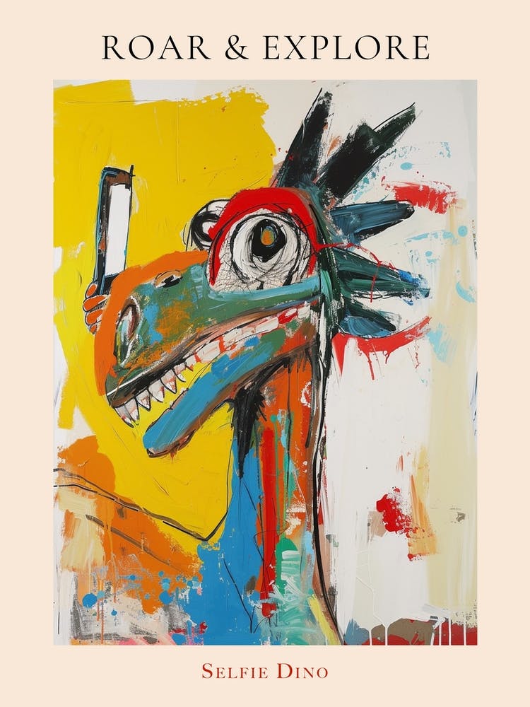Abstract Wild Brushstroke Dinosaur Taking A Selfie 1 Poster