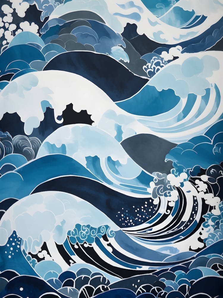 Bright vivid blue ocean waves illustration