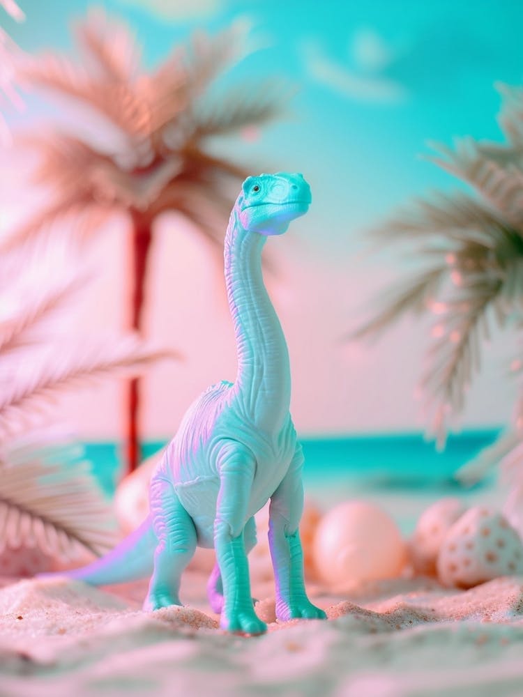 Pastel Toy Dinosaur On The Beach