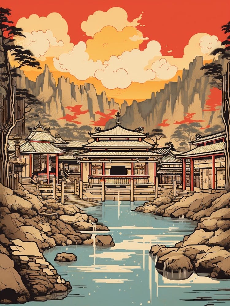 Kusatsu Onsen, Japan Vintage Reisekunst 3