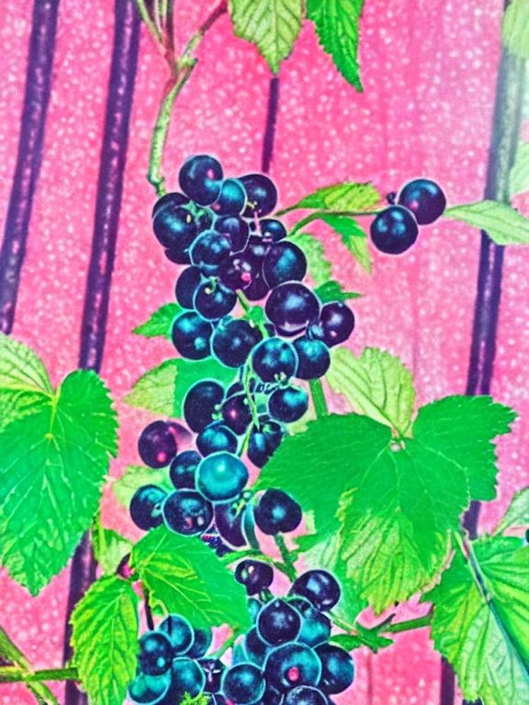 Black Currant 1 Risograph Retro Poster Fruit