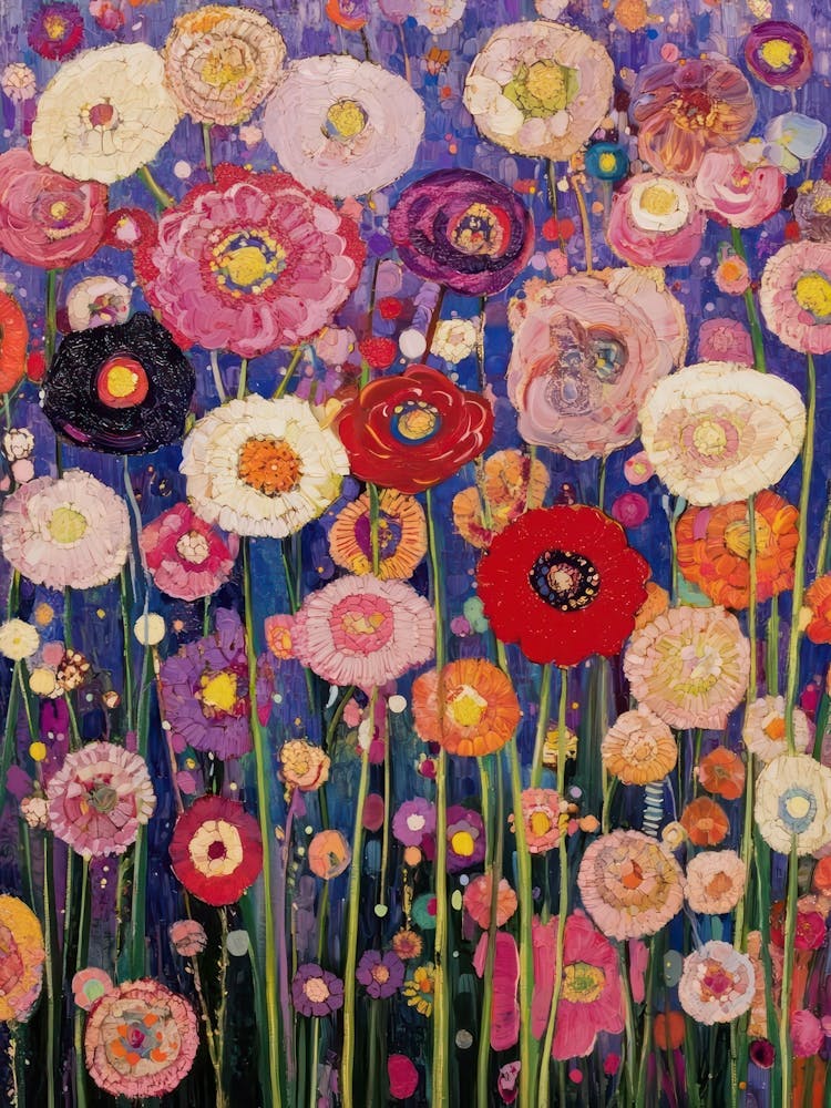 Gustav Klimt Print Flowers Red Poster Klimt Exhibition Poster Painting Flower Garden Poppies Full