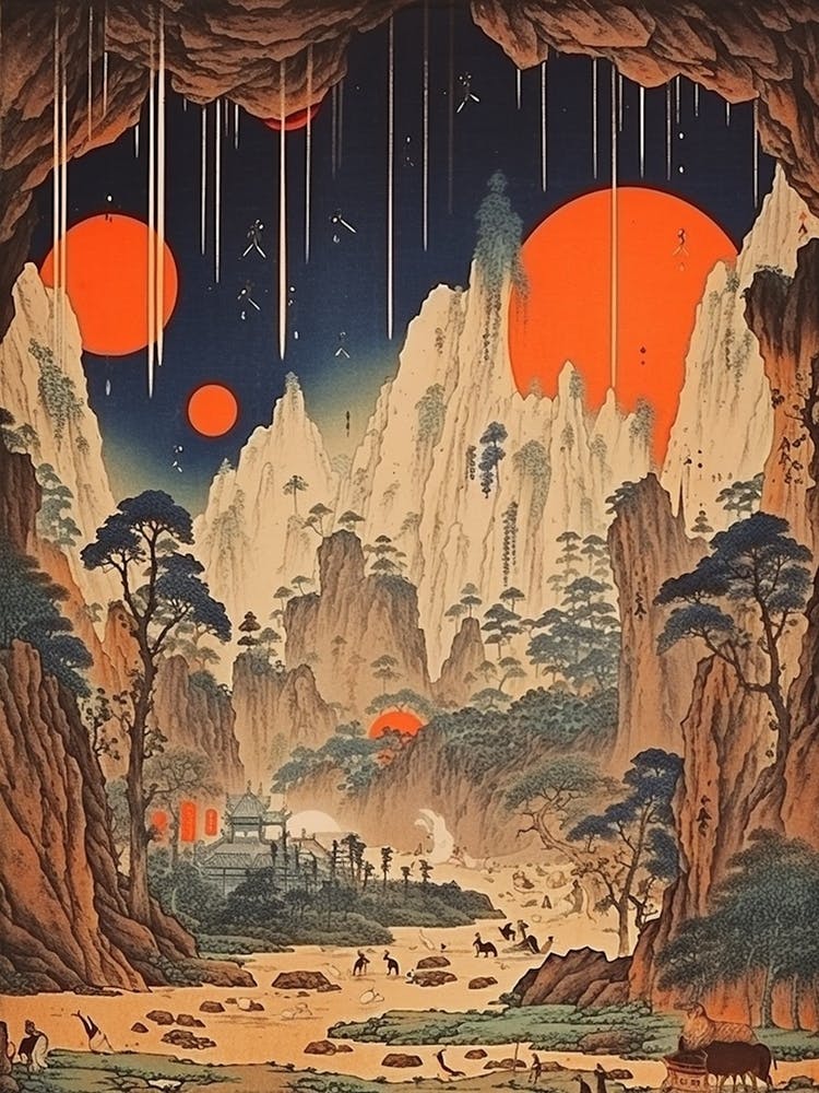 Akiyoshido Cave, Japan Vintage Travel Art 3