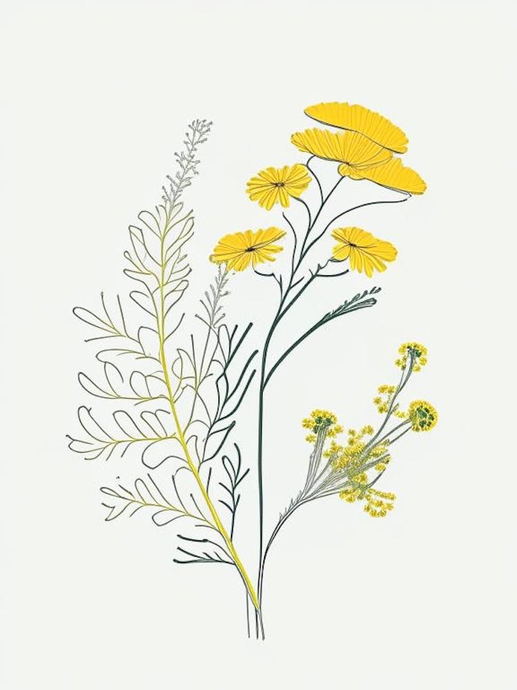 Feverfew Spices And Herbs Minimal Line Drawing 1