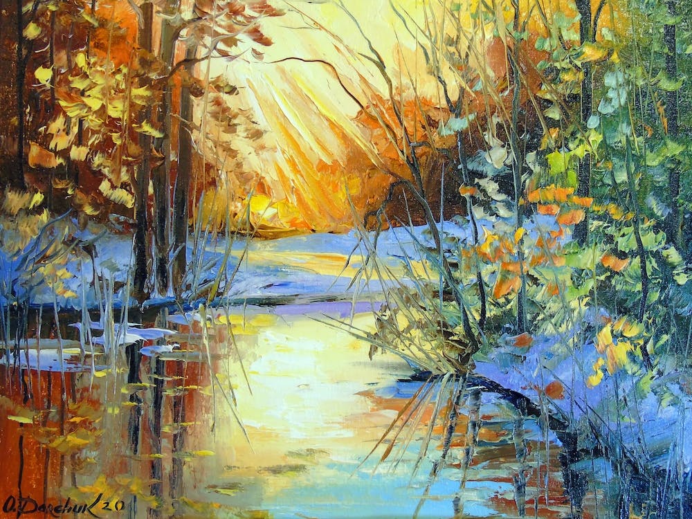 Dawn on a winter pond