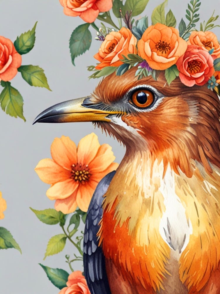 Kingfisher With Flowers