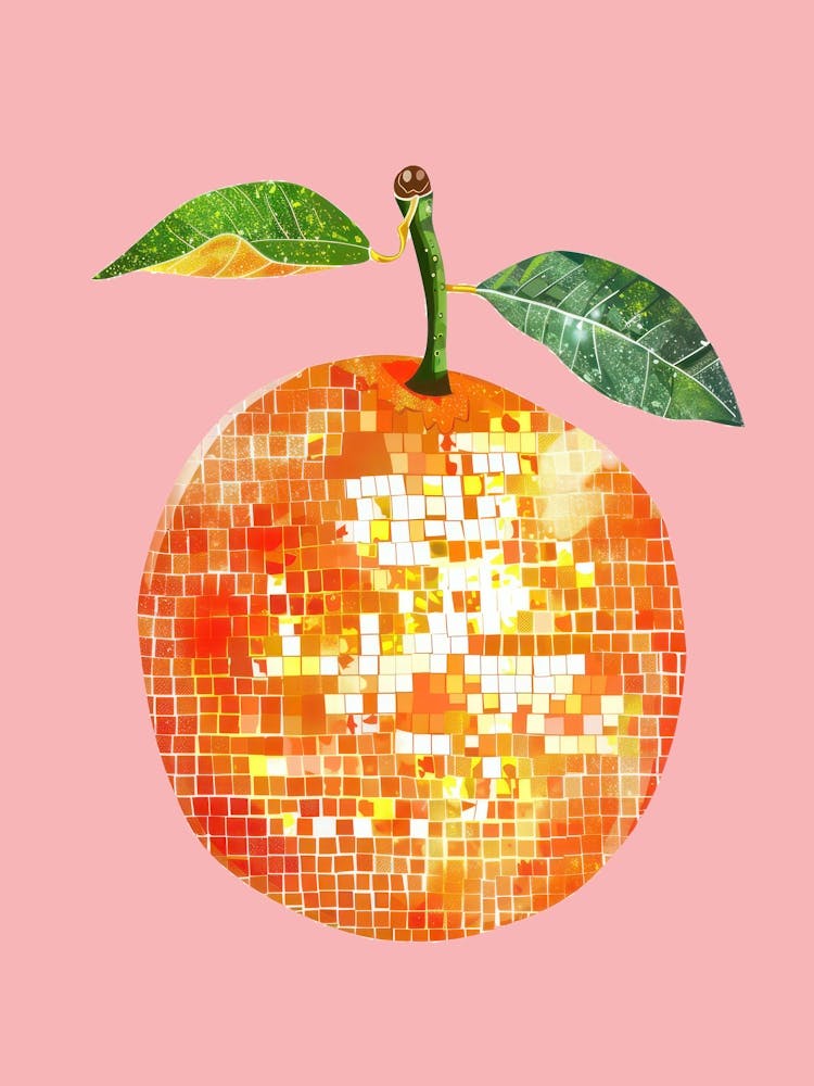 Disco Ball Orange Pink Art Disco Poster Trendy Aesthetic Art Food Kitchen