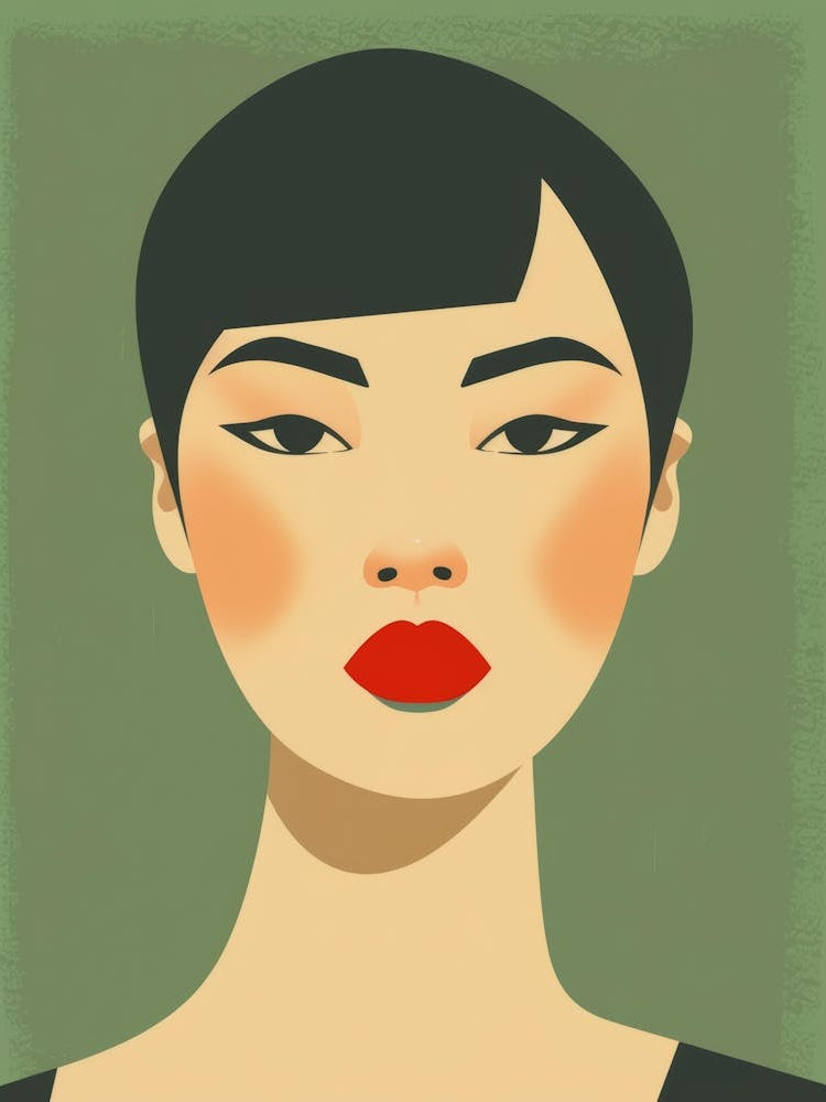 Asian Woman With Red Lips