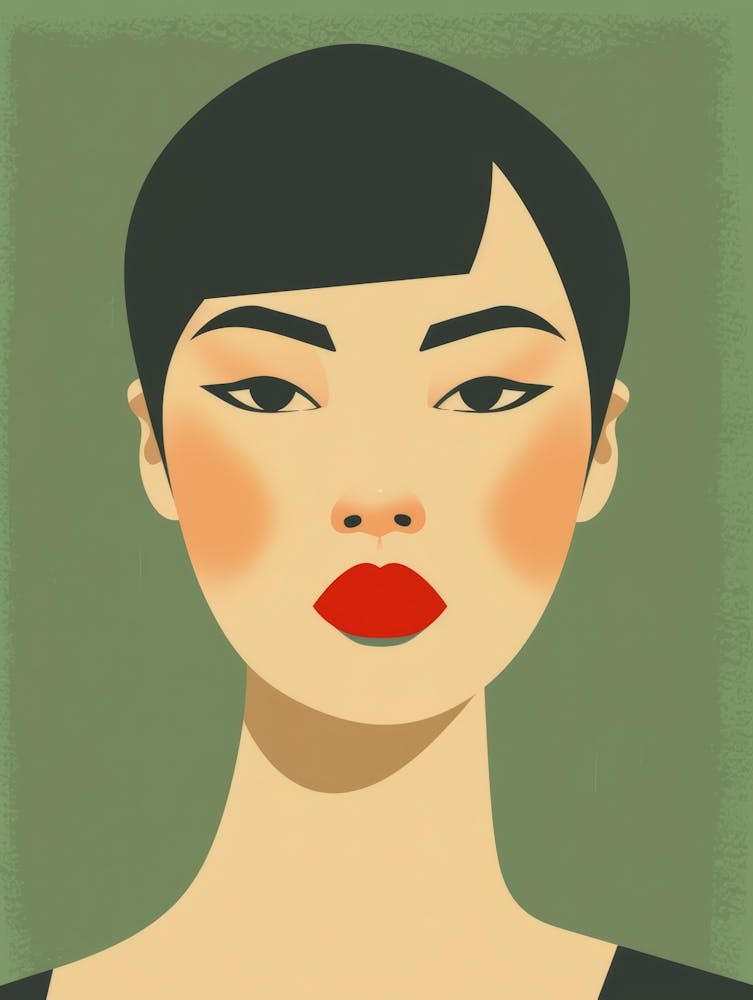 Asian Woman With Red Lips