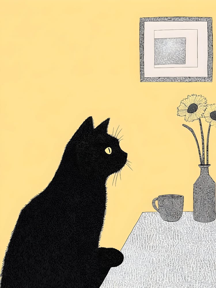 Cat Looking At A Vase
