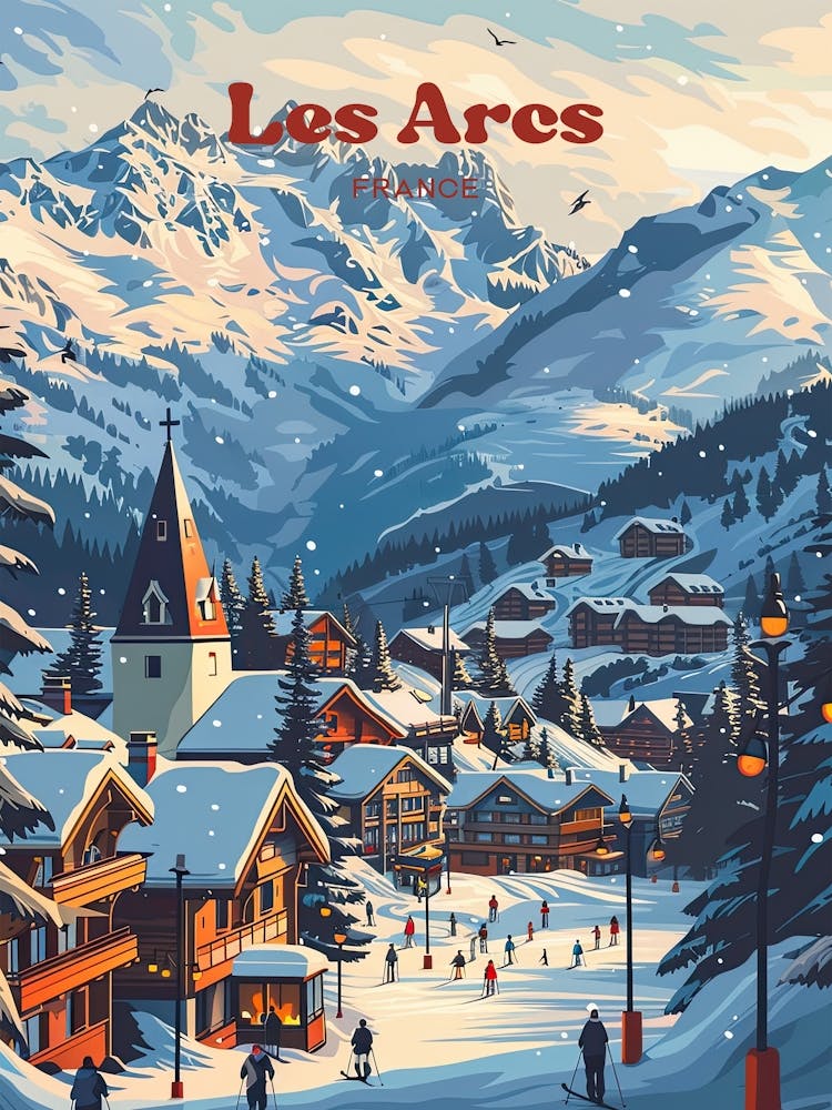 Les Arcs France Winter Travel Art