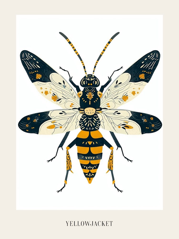 Colourful Insect Illustration Yellowjacket 11 Poster