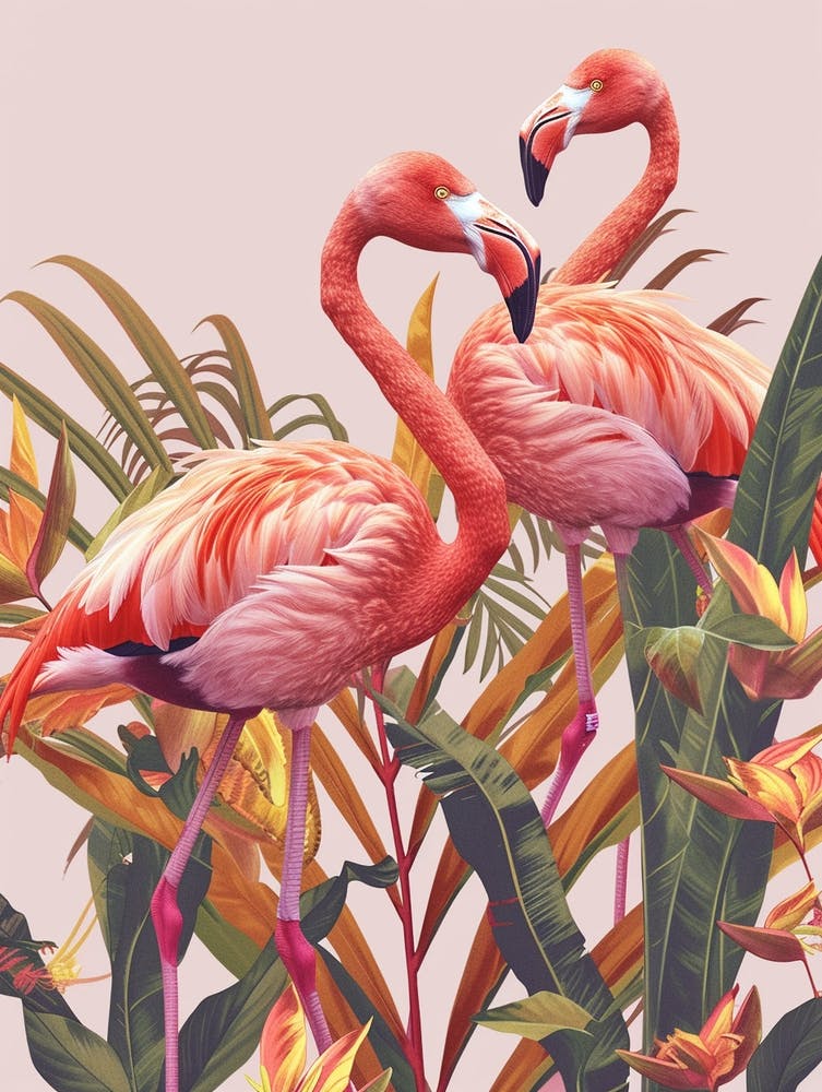 American Flamingo And Heliconia Minimalist Illustration 4