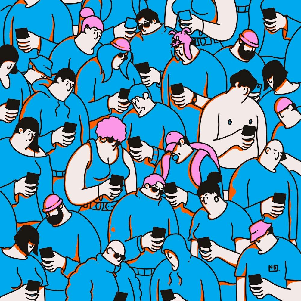 Crowd Of People Using Cell Phones