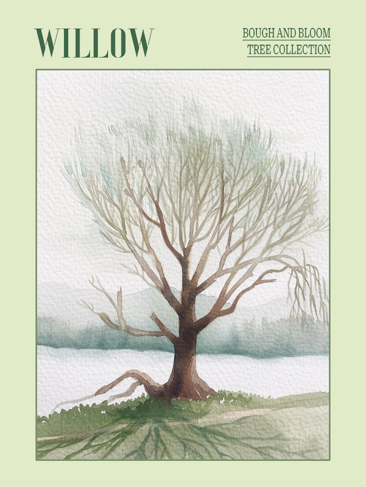 Willow Tree Atmospheric Watercolour Painting 5 Poster