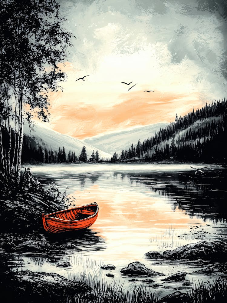 Vintage Tranquil Lake – Serene Nature Escape Poster