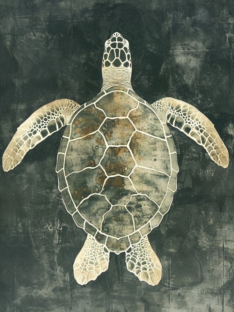 Dark Green Vintage Textured Sea Turtle 1