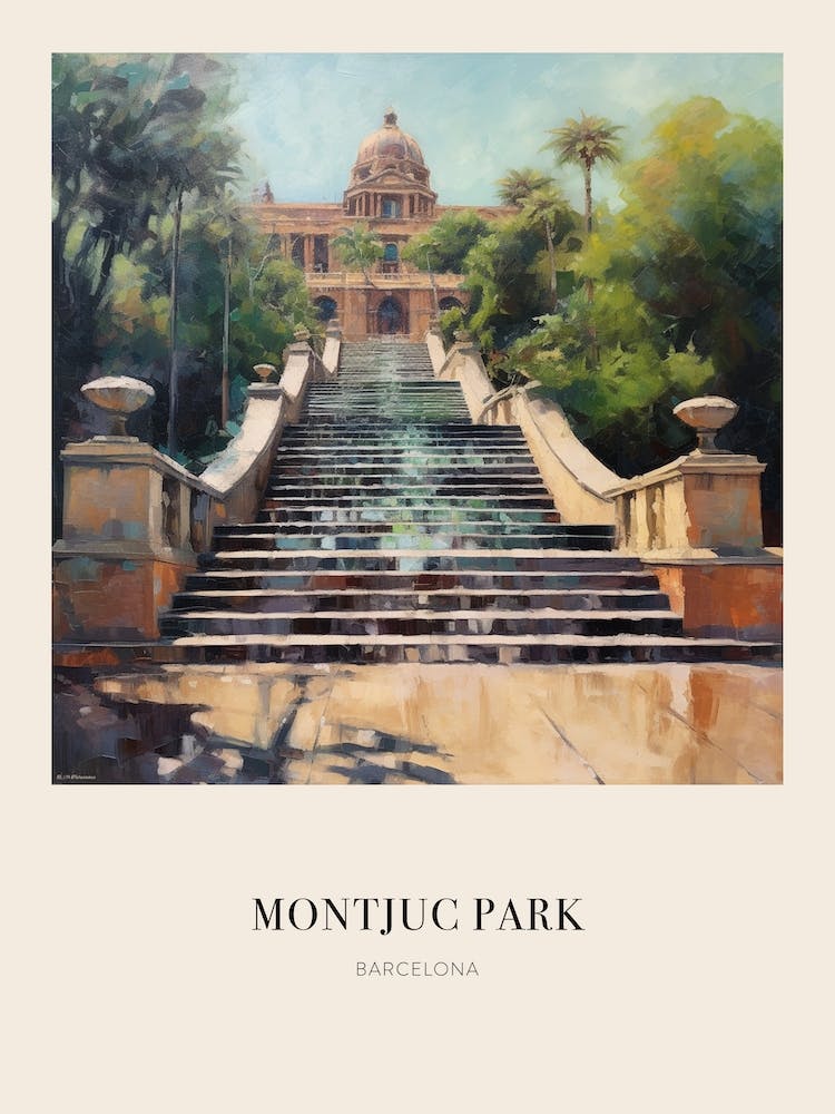 Parc de Montjuic Barcelone 3 Affiche Vintage Inspirée de Cézanne