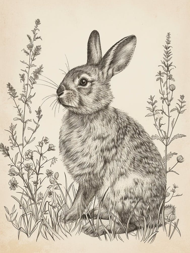 Dutch Blockprint Rabbit Illustration 5