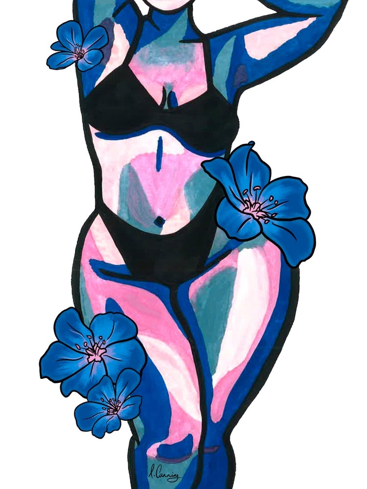 Blue Floral Nude