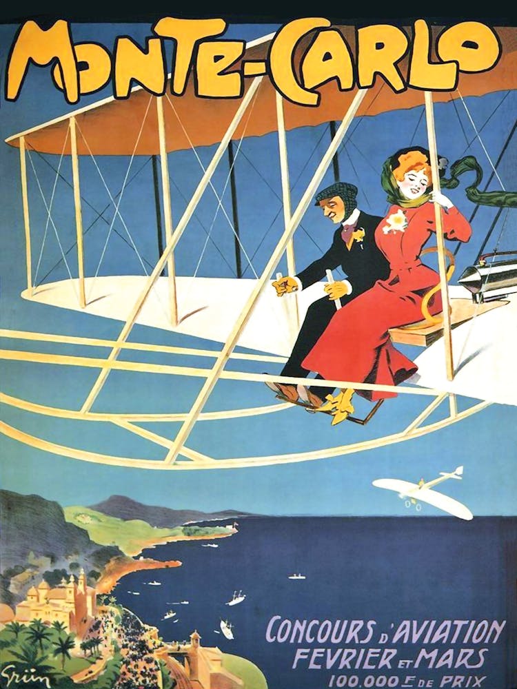 Monte Carlo, Vintage Aviation Poster