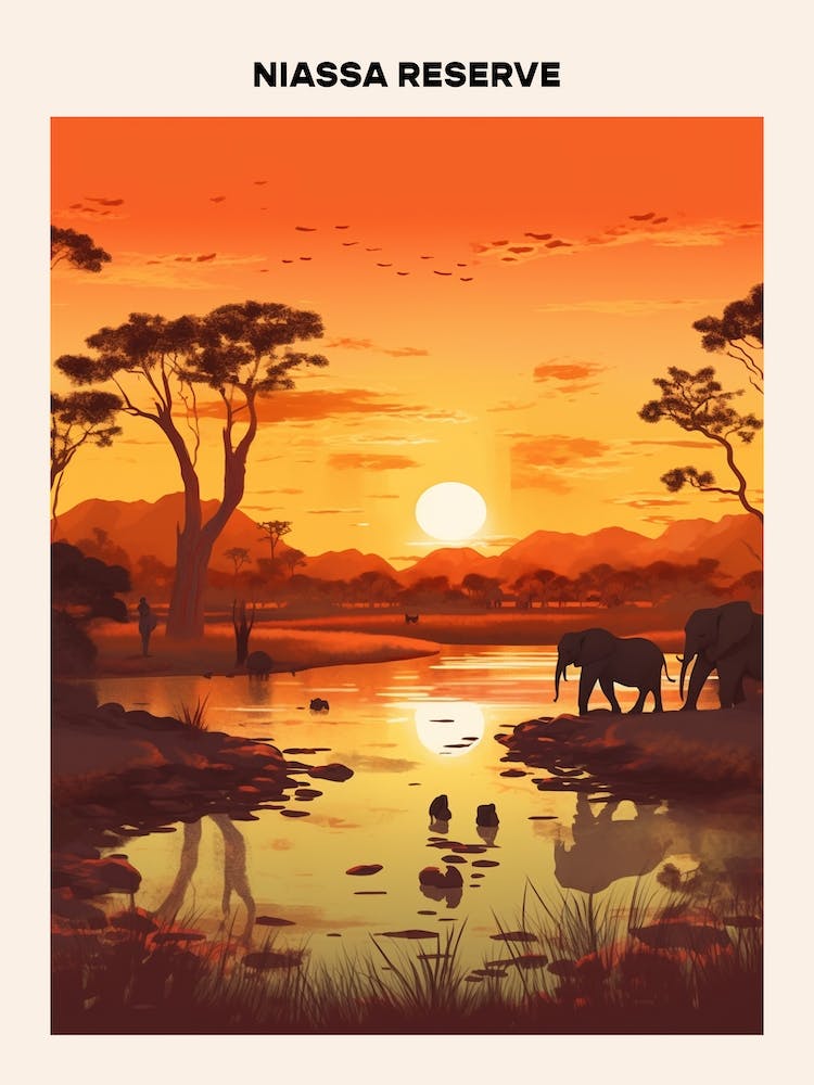 Niassa Reserve Midcentury Travel Poster