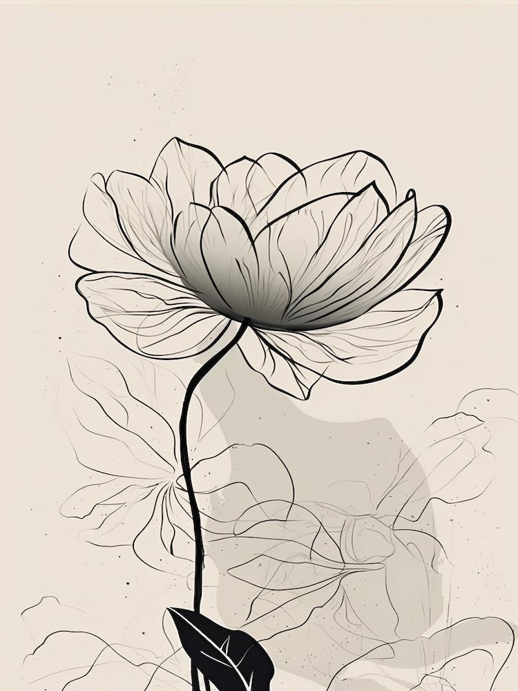 Line Art Lotus Flowers Illustration Neutral 20