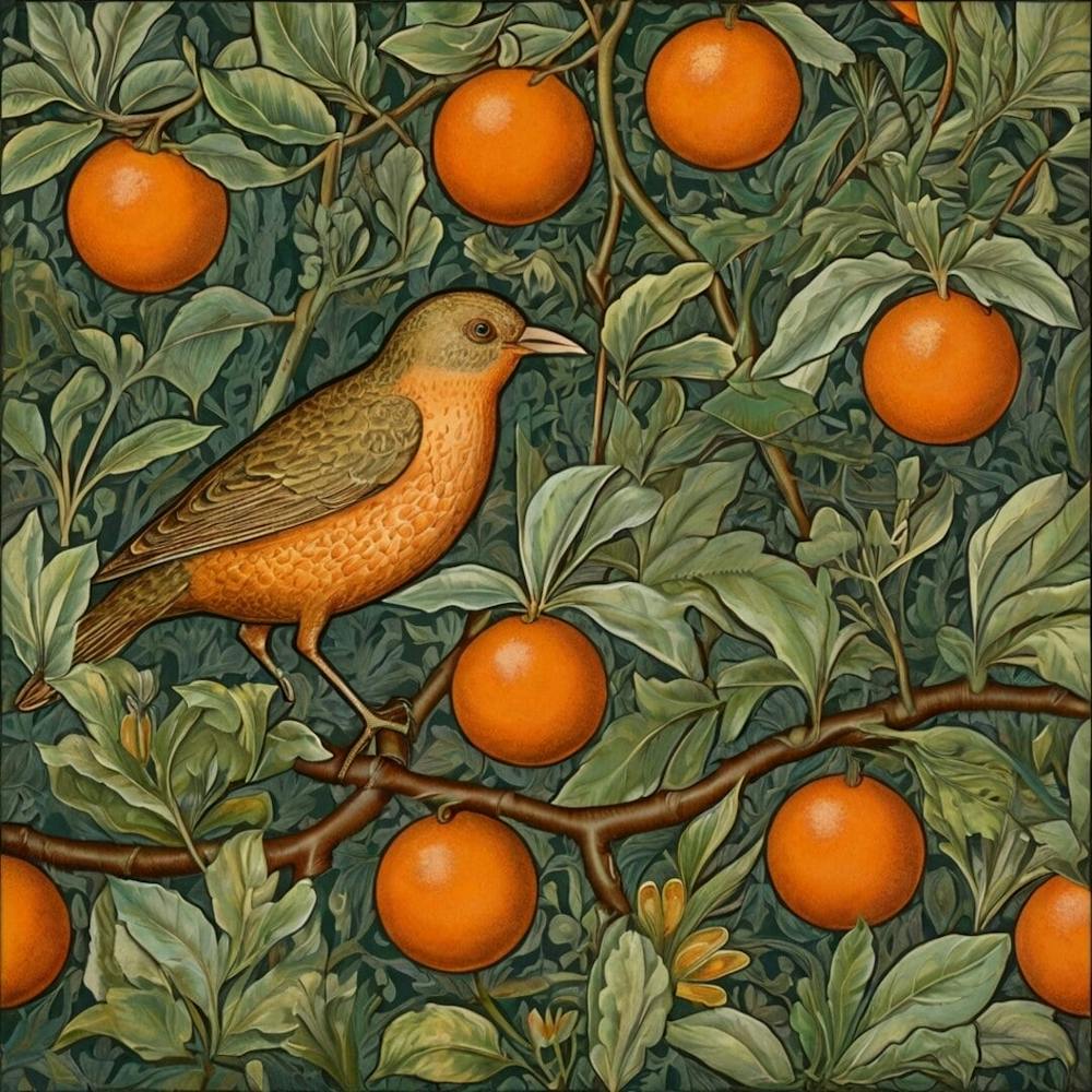 Bird Perched On An Orange Tree 1
