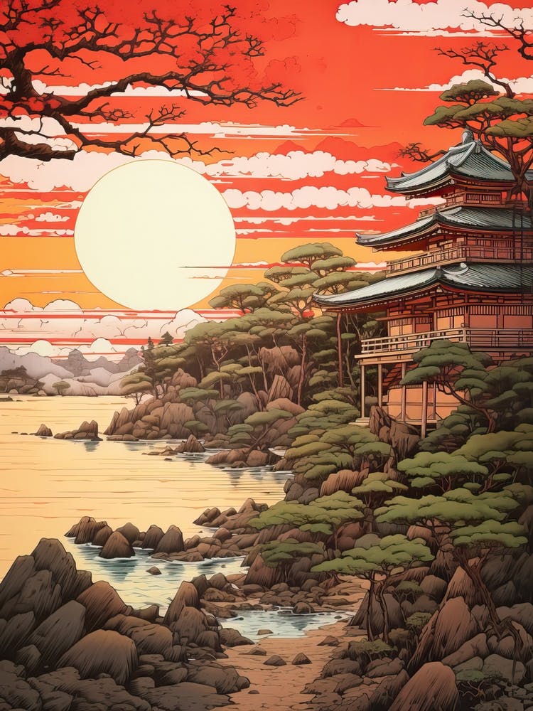 Ise Grand Shrine In Mie, Ukiyo E Drawing 3