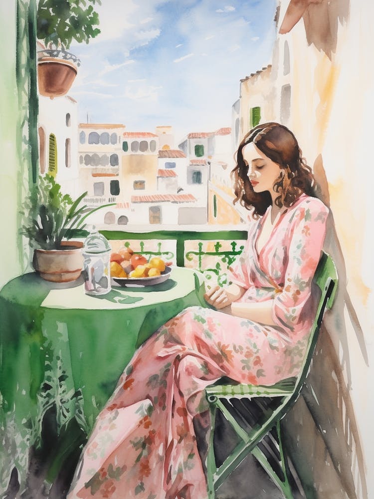 At A Cafe In Rabat Morocco Watercolour
