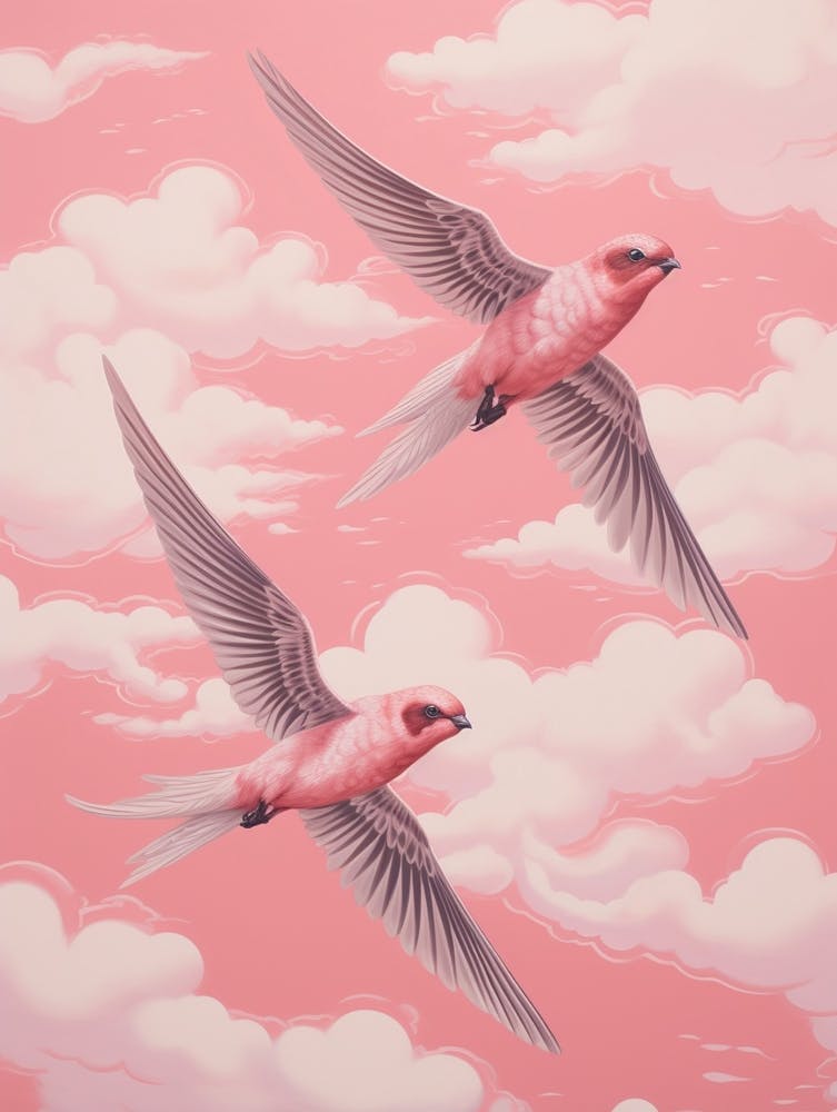 Vintage Japanese Inspired Bird Print Swallow 1