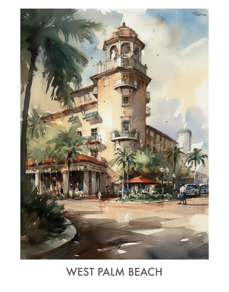 West Palm Beach Watercolor 3travel Poster