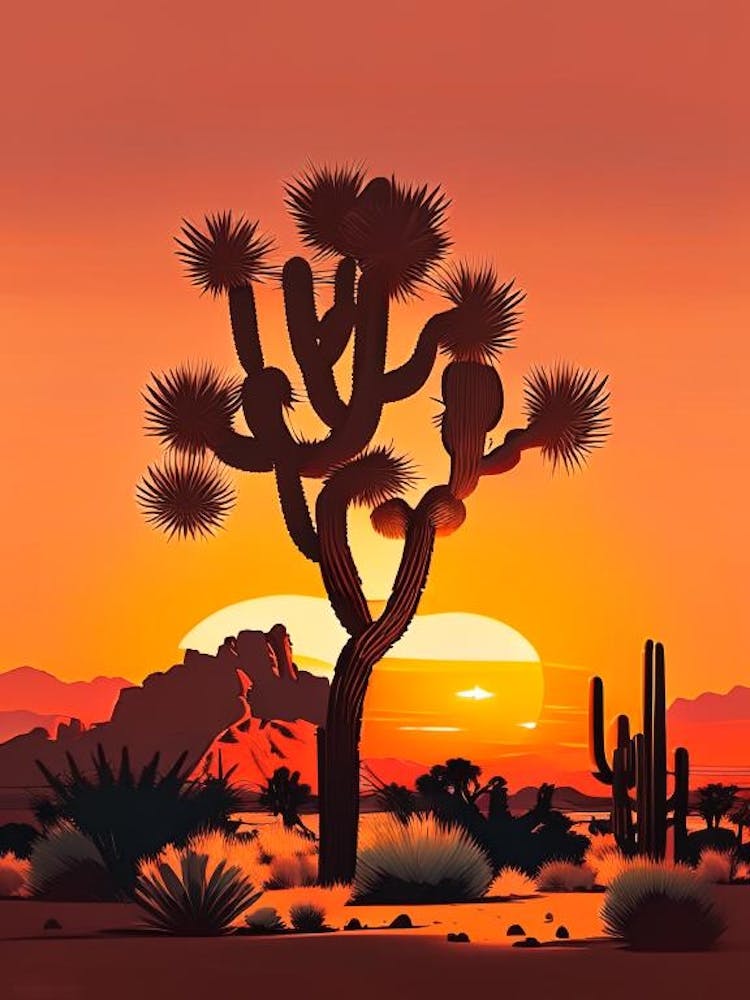 Joshua Tree At Sunrise Retro Illustration (4)