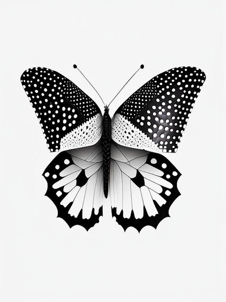Speckled Wood Butterfly Black & White Geometric 2