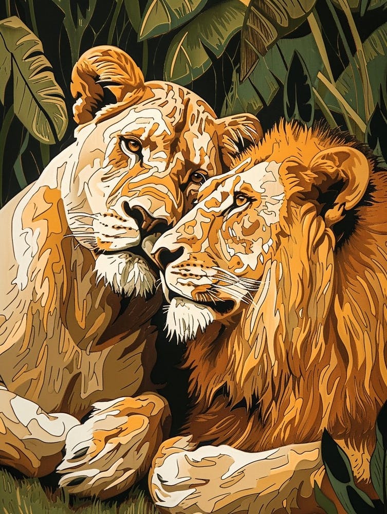 African Lion Relief Illustration Rituals 1