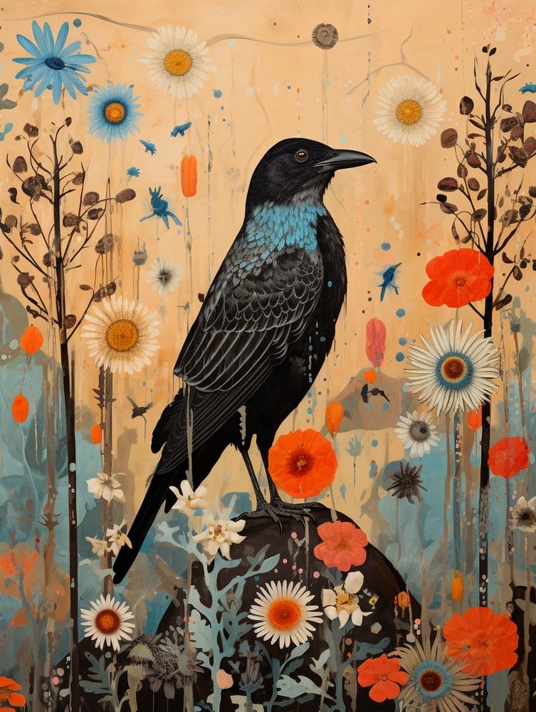 Crow 3 Detailed Bird Painting