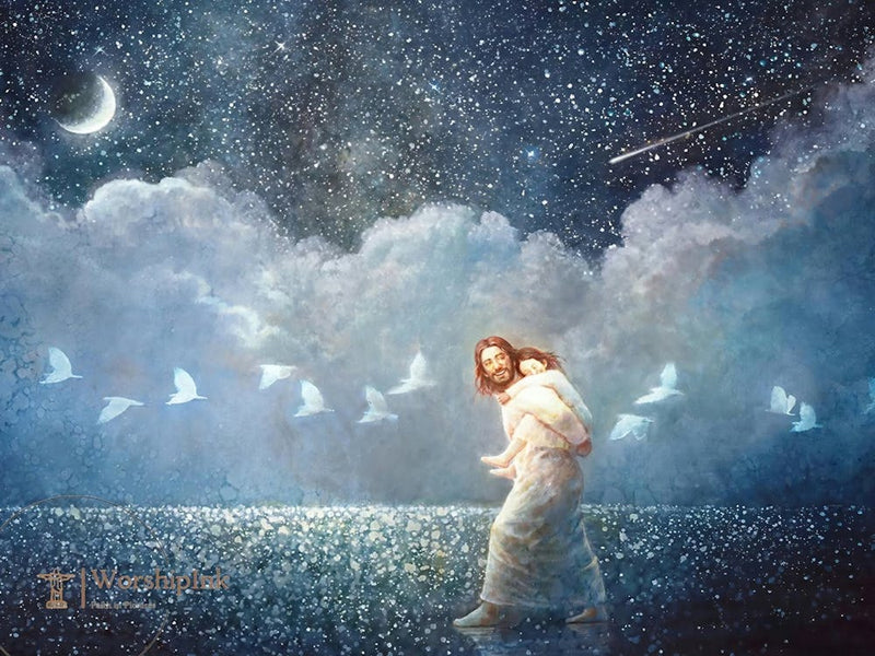A Starry Night And Christ, Modern Christian Art, Jesus Christ Digital Painting, Jesus Portrait, Christian Home Wall Decor, Jesus Painting